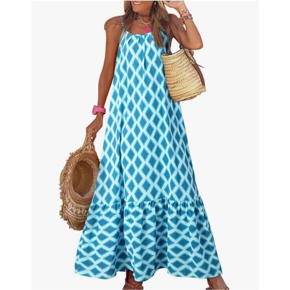 Dokotoo Dresses & Skirts - NEW Spaghetti Strap Scoop Neck Smocked Ruffle Flowy Maxi Dress S
